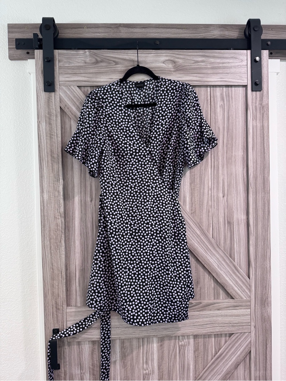 Who What Wear Black and Purple Polka Dot Mini Wrap Dress